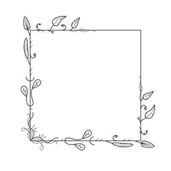 Abstract Black Simple Line Square With Leaf Leaves Frame Flowers Doodle Outline Element Vector Design Style Sketch Isolated Illustration For Wedding And Banner