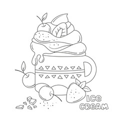 Ice cream, picture for coloring in cartoon style.