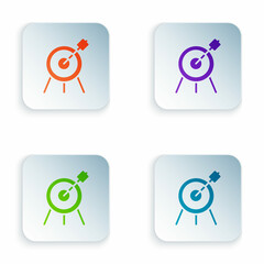 Color Target sport icon isolated on white background. Clean target with numbers for shooting range or shooting. Set colorful icons in square buttons. Vector