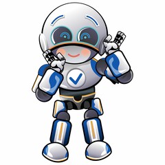 character mascot illustration of cute robot being flattered