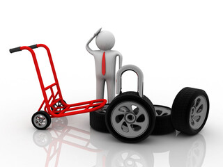 3d rendering Car wheel protection lock near man
