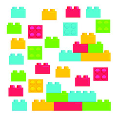 Building plastic toy bricks or child blocks construction flat cartoon illustration element isolated clipart building blocks, color vector icon

