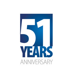 51 Years Anniversary negative space numbers blue white logo icon banner