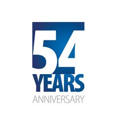 54 Years Anniversary negative space numbers blue white logo icon banner