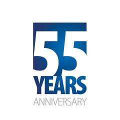 55 Years Anniversary negative space numbers blue white logo icon banner