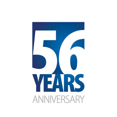 56 Years Anniversary negative space numbers blue white logo icon banner