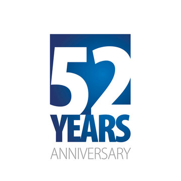 52 Years Anniversary negative space numbers blue white logo icon banner