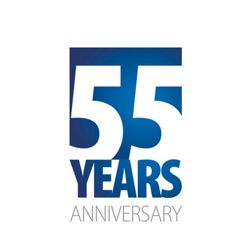 55 Years Anniversary negative space numbers blue white logo icon banner