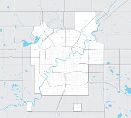 Simple map of Edmonton Alberta, Canada. Tourism map of Edmonton metropolitan region with highways, streets, rivers and lakes and region outlines. Vector map of central region Alberta. No Text.