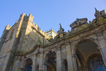 Fototapeta na wymiar Fragment of Porto Cathedral (Se do Porto) in Portugal