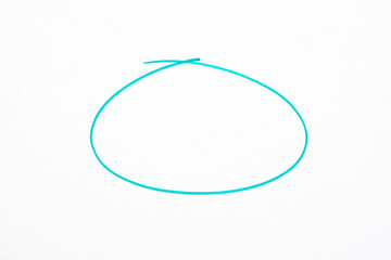 Blue circle highlighting drawing on a white background