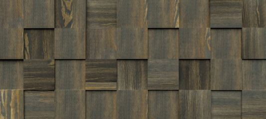 Abstract background, symmetrical tinted wood cubes, 3d render. Digital backdrop illustration