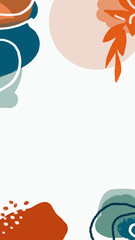 set of abstract backgrounds with copy space - bright summer banners, posters, cover design templates, social media stories with tropical leaves in minimal simple style