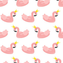 Obraz premium Seamless pattern with summer element: inflatable circle in the form of pink flamingo. Summer beach party. Vector image.