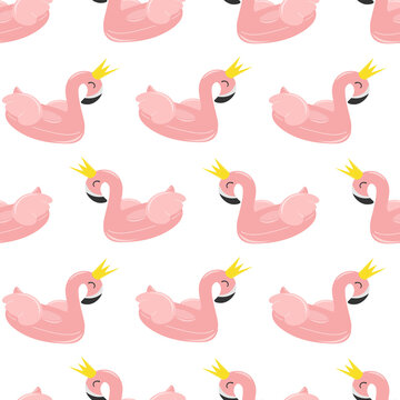 Seamless pattern with summer element: inflatable circle in the form of pink flamingo. Summer beach party. Vector image.