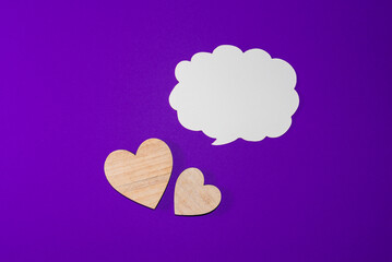 White cloud for Valentine's day concept.Communication between two heart. Place for your text.Purple,veri peri background. Copy space.