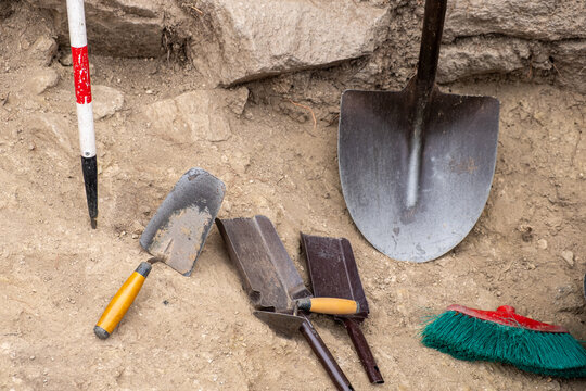 different tools in an archaeological excavation