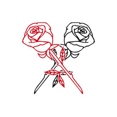 vector pair of roses line concept