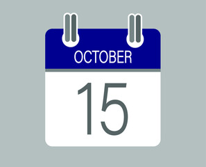 Day 15 october. Blue calendar for days of the month in october. Calendar page template.