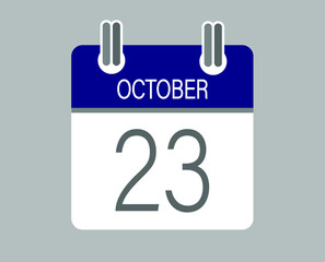 Day 23 october. Blue calendar for days of the month in october. Calendar page template.