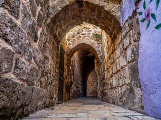 Fototapeta na wymiar Old streets of ancient Acre, Akko, Israel