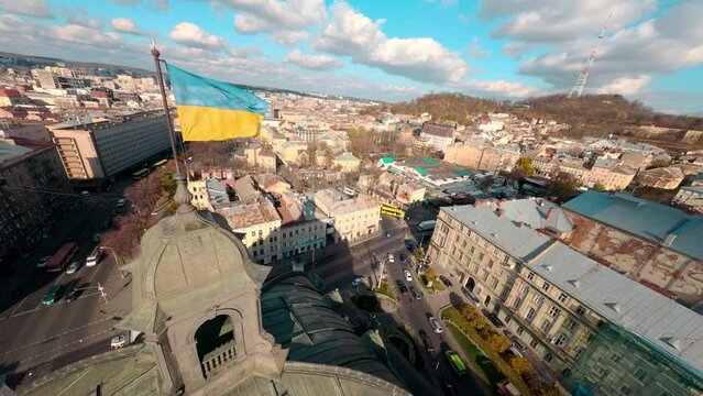 Lviv, Ukraine: Opera House and surroundings. Beautiful historical city streets in downtown. Old places, wonderful buildings and houses. Architecture. Europe.