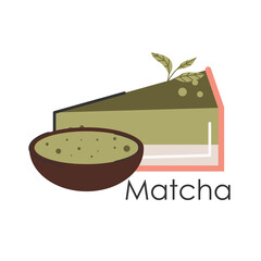 Matcha green tea. Japanese tea culture. Matcha latte is a healthy drink.Logo for matcha tea. Hand-drawn vector color fashion illustration.