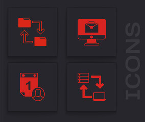 Set Online working, Cloud storage document folder, and Time management icon. Vector