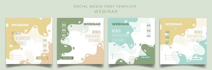 Set of social media post template with background in pastel color for webinar invitation design