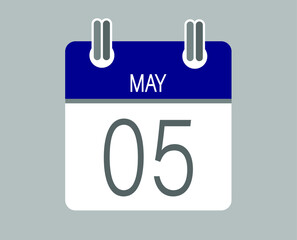 Day 5 may. Blue calendar for days of the month in may. Calendar page template.