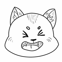 Doodle happy smile cat emotion head.Emoji icon. Cute fun kid vector illustration. Black line art animal on white background.