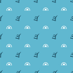 Set Hand truck and boxes and Warehouse on seamless pattern. Vector