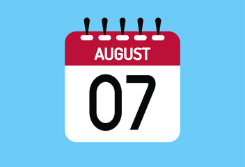 August day 7. Calendar design template 7 august in background blue.