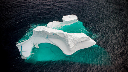Aerial View of the iceberg seen under water and outside water
