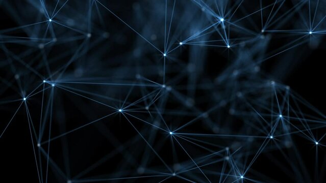 Abstract plexus tech background with glowing blue shiny connecting lines and dots or nodes. Digital data network connections concept. This modern technology video is full HD and a seamless loop.