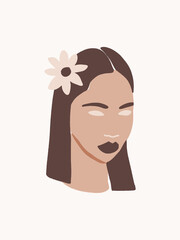 Modern minimalist poster with abstract woman face. Trendy minimal fashion art for poster, cover, logo, textile, wallpaper, wall decor, brochure, banner