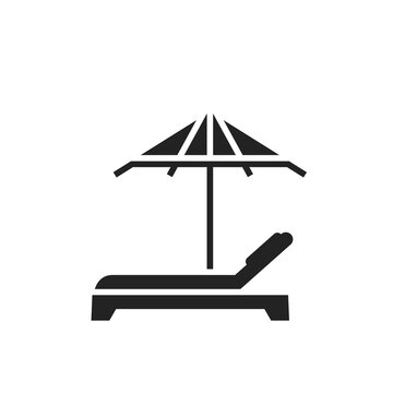 beach icon. sun umbrella and sunbed. sea resort and vacation symbol. vector image for tourism design
