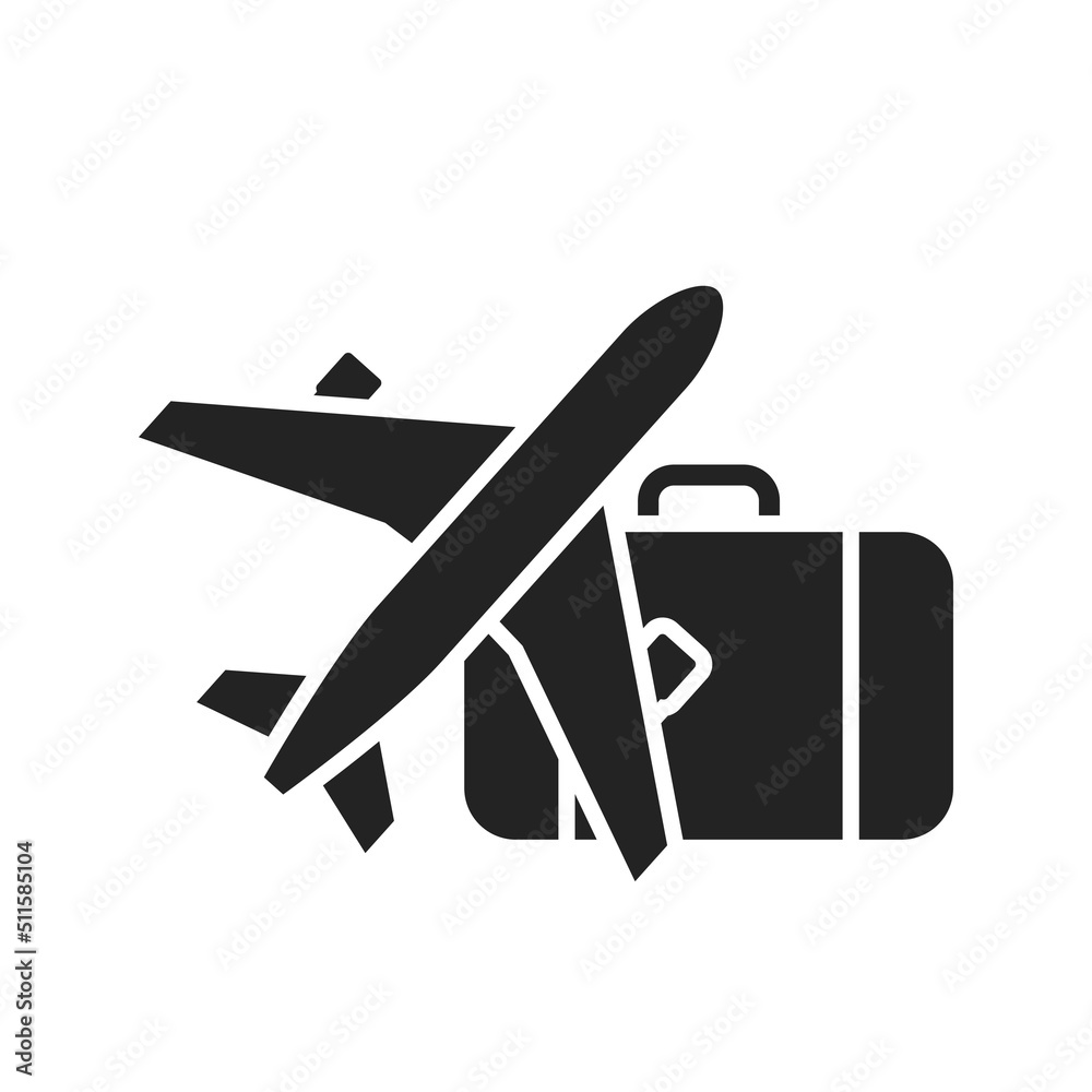 Sticker air travel icon. plane and luggage. vacation and journey symbol. vector image for tourism design