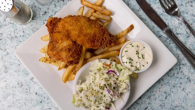 Rotating Plate of Fish and Chips