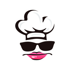 Chef logo with glasses and Chef hat, Design element for logo, poster, card, banner, emblem, t shirt. Vector illustration