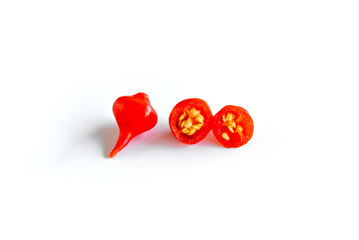Biquinho Peppers, Brazilian sweet pepper, Capsicum Chinense isolated in white background.