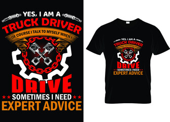 Truck t shirt. Vector typography t shirt design for truck driver... - obrazy, fototapety, plakaty