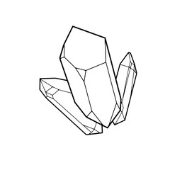 Magic crystal. Minerals vector outline, different crystals, gemstone, geology, nugget, picture set, isolated on white background. Alternative medicine, crystal healing, astrology