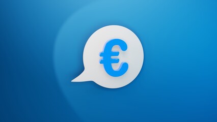 Blaues Eurozeichen auf einer weissen Sprechblase mit blauem Hintergrund, 3D-Rendering

