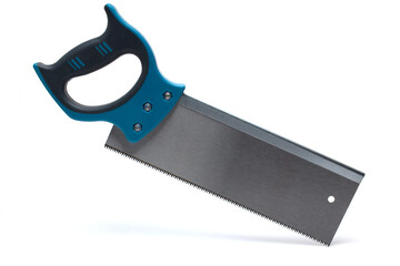 Closeup hand saw bow handle white background