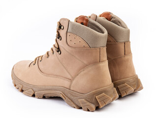 Military footwear shoes , pair of boots isolated