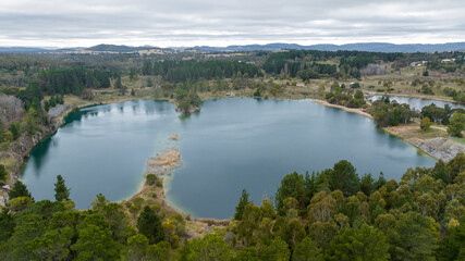 Aerial view of the water reservoir in Portland in Australia