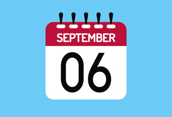 September day 6. Calendar design template 6 september in background blue.