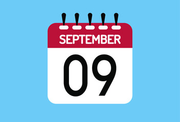 September day 9. Calendar design template 9 september in background blue.