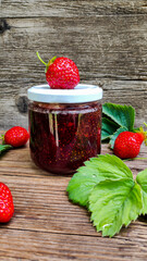 Strawberry jam in a jar.
